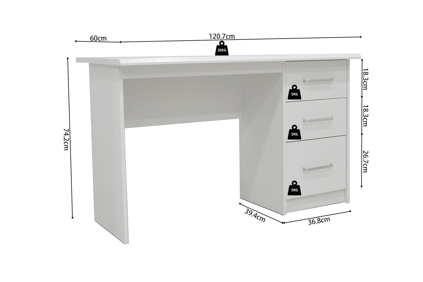 Bureau 'Mateo' 3 tiroirs Blanc
