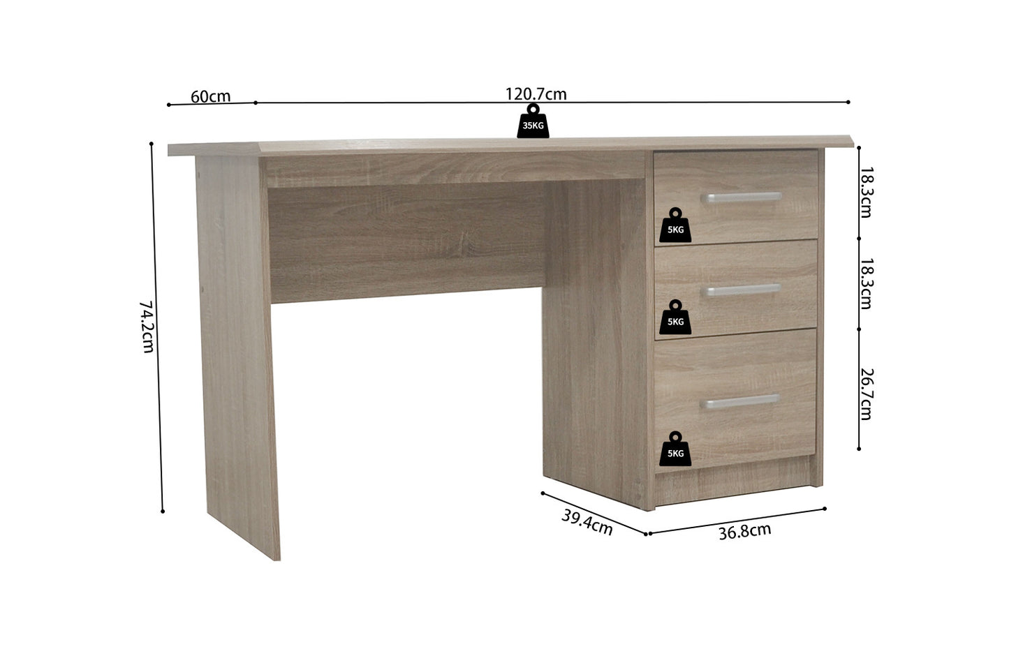 Bureau 'Mateo' 3 tiroirs Blanc