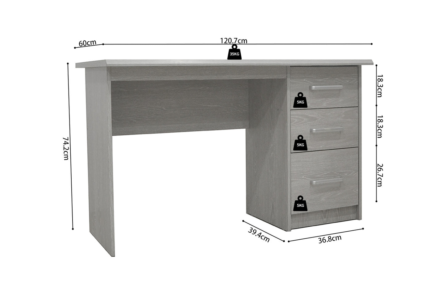 Bureau 'Mateo' 3 tiroirs Blanc