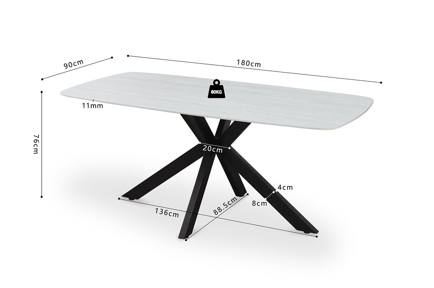 Table APOLLO 180cm Rectangle Ovale
