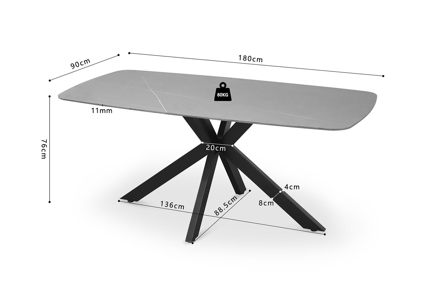 Table APOLLO 180cm Rectangle Ovale