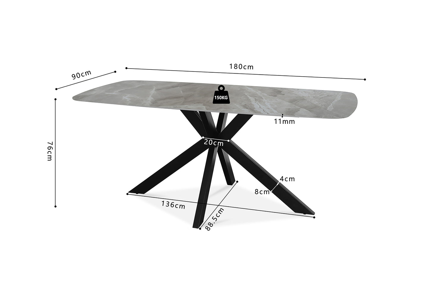 Table APOLLO 180cm Rectangle Ovale