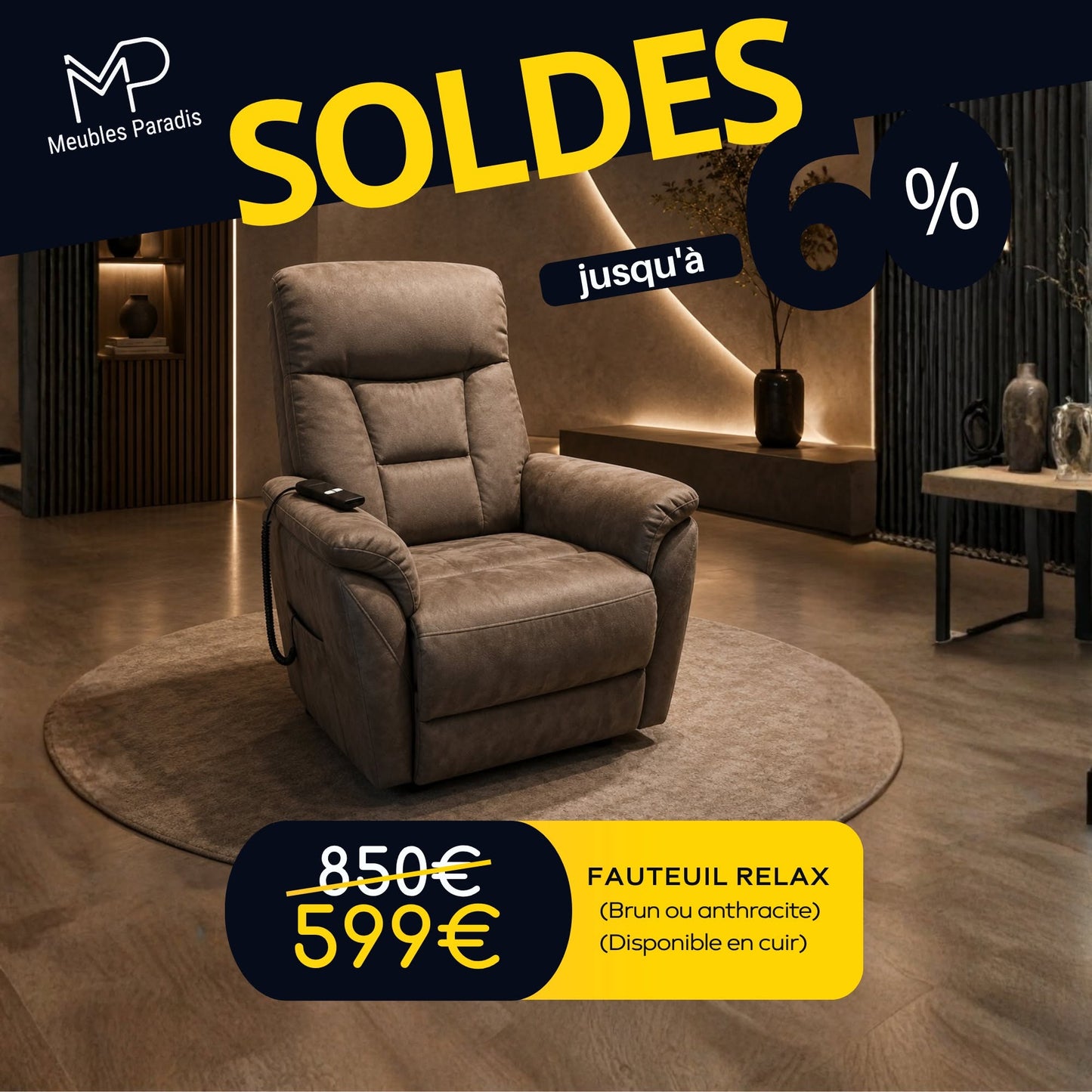 Fauteuil relax électrique (brun ou anthracite)