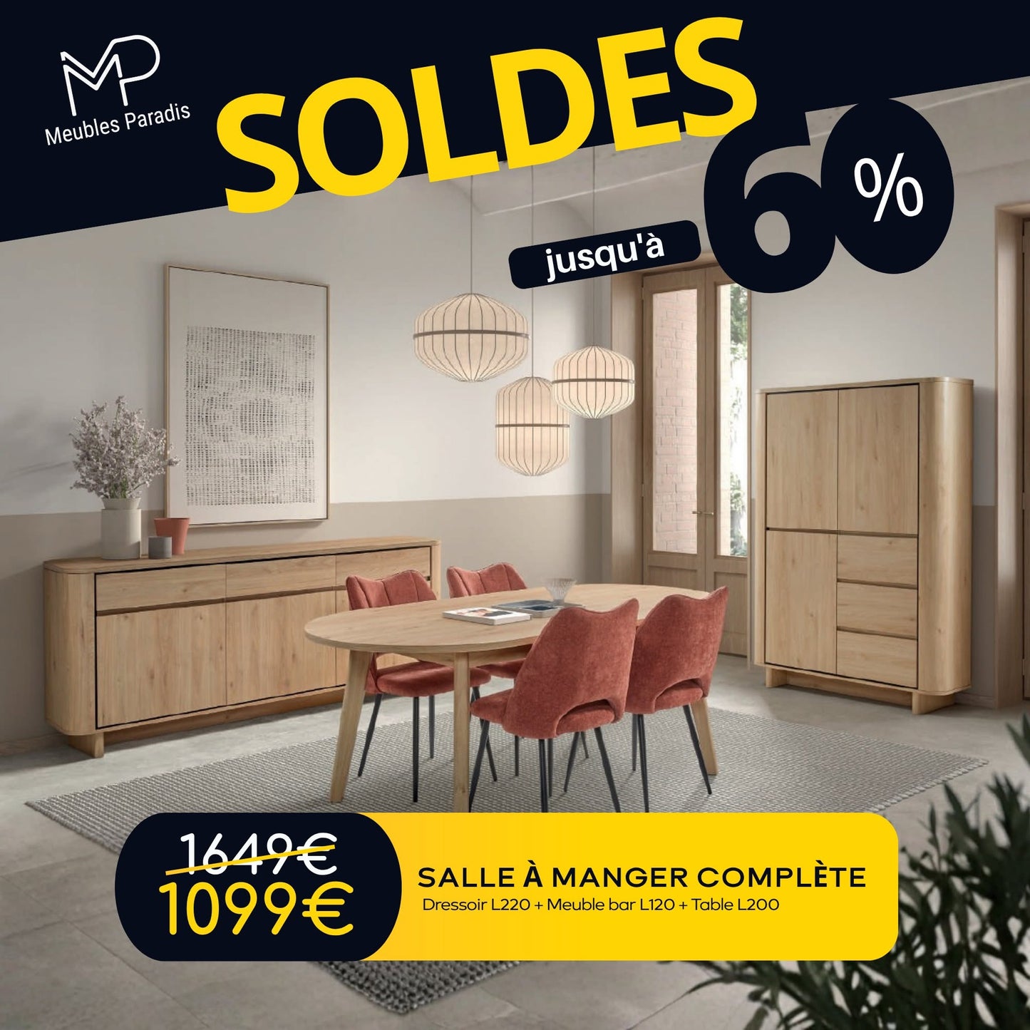 Dressoir L220 + Meuble bar L120 + Table L200