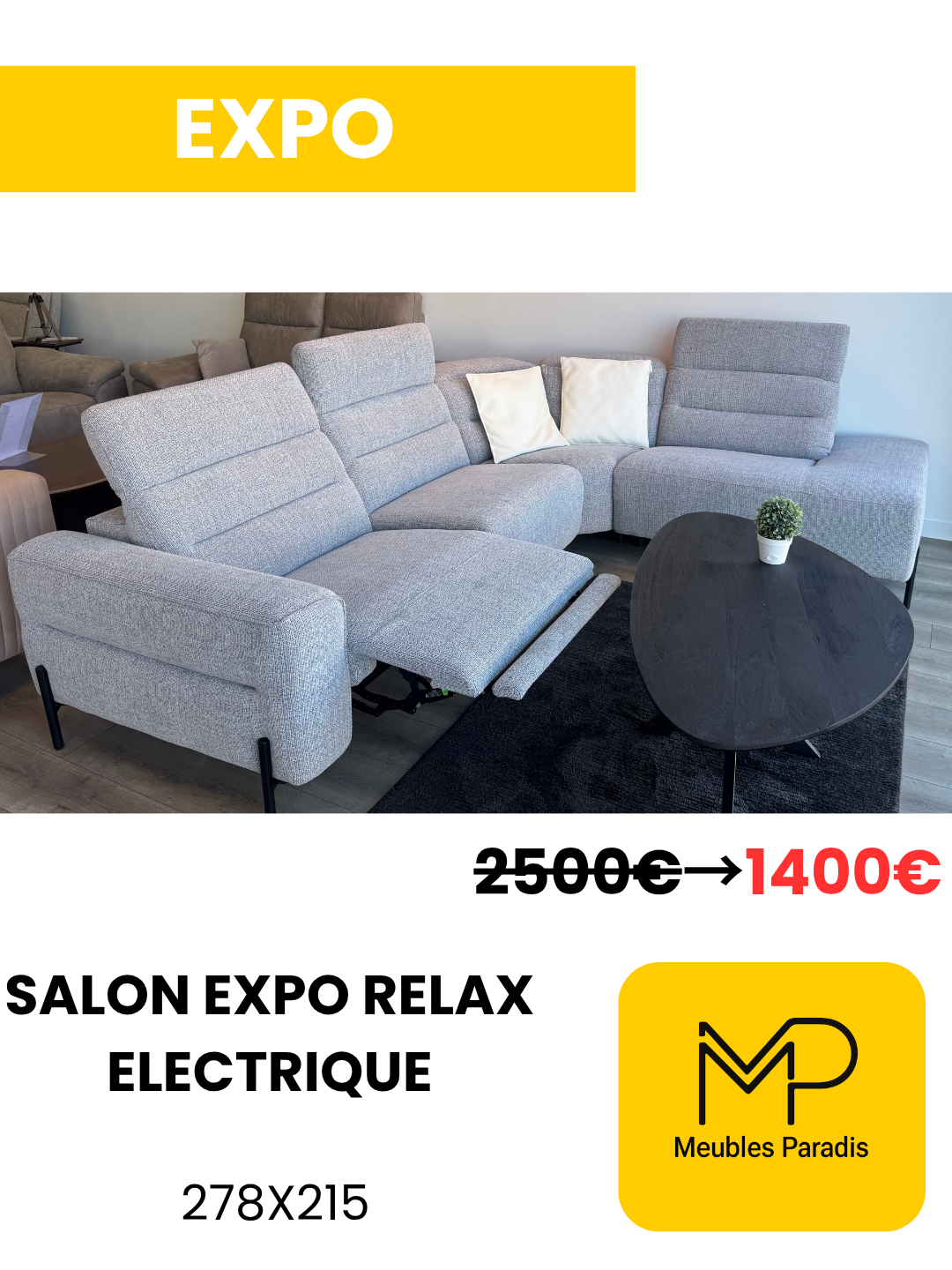 Salon 278x215 (Avec 1 relax électrique) DERNIERE PIECE