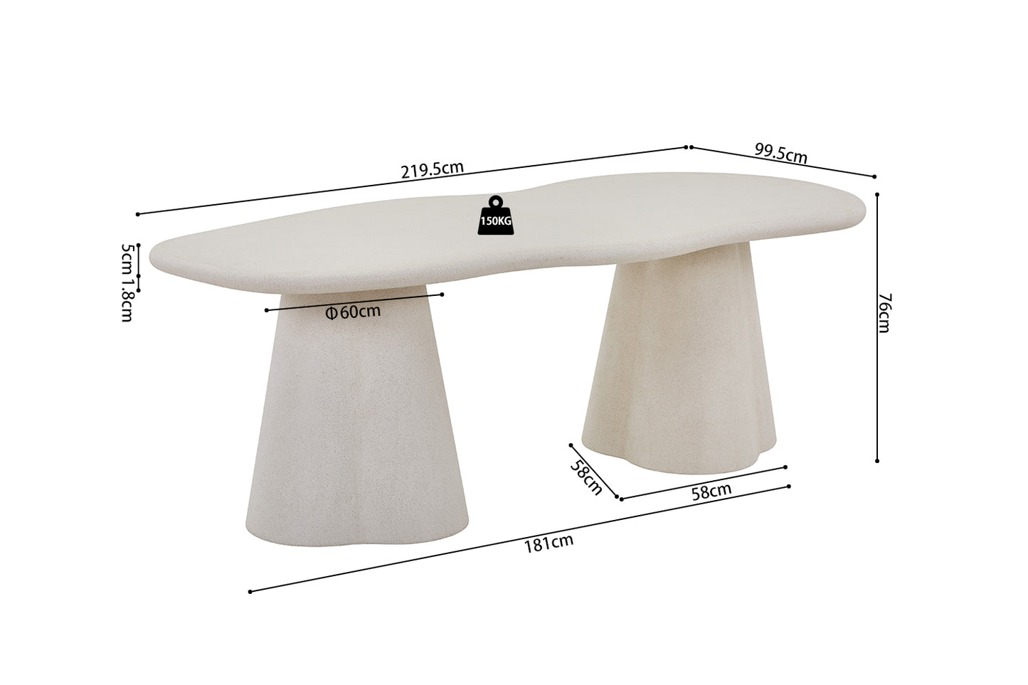 Table faro 220cm organique