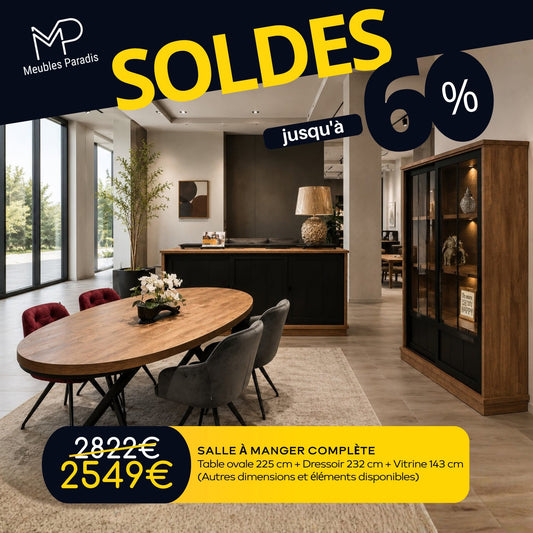 Salle à manger: Table ovale L225 + Dressoir L232 + Vitrine L143