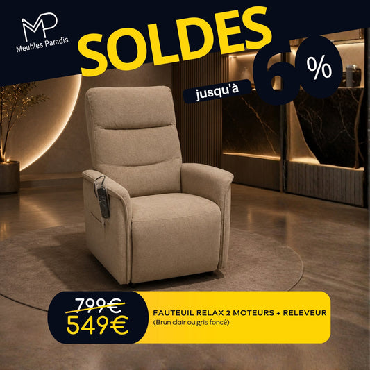 Fauteuil relax électrique 2 moteurs + releveur